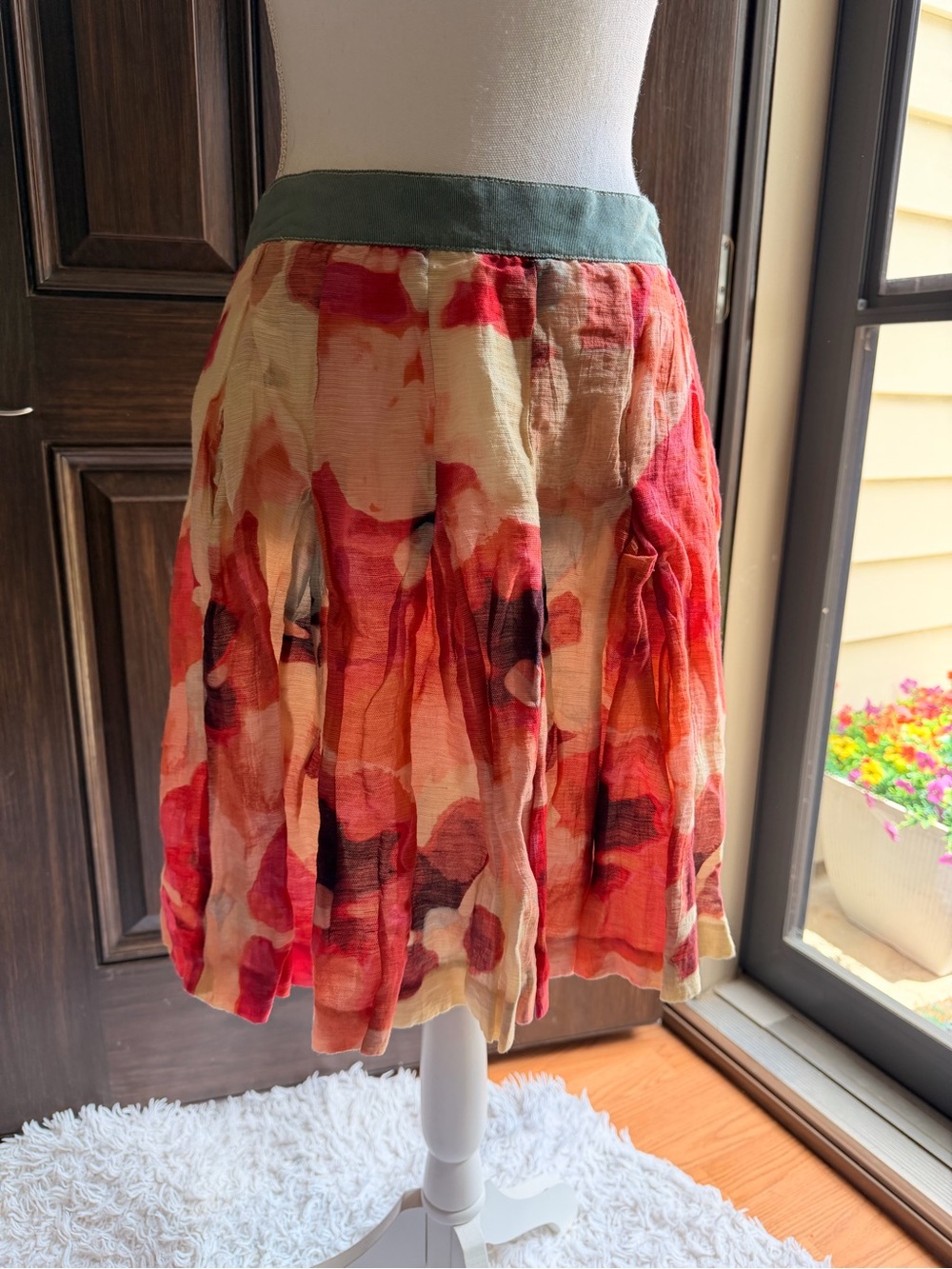 LOFT Red and Cream Floral Skater Skirt